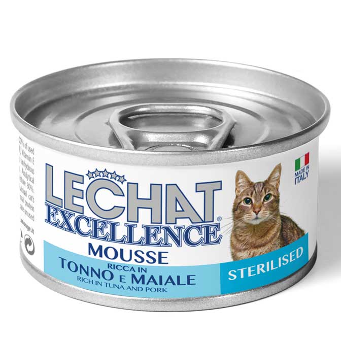 LeChat Excellence Mousse Sterilised Rich in Tuna and Pork Cat Wet Food - Shaking Tails
