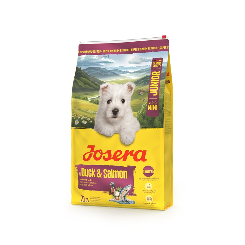 4032254785163_Hund_Josera_Mini_Junior_withDuckSalmon_10kg_sideview-left Josera Mini Junior Duck & Salmon Dry Puppy Food