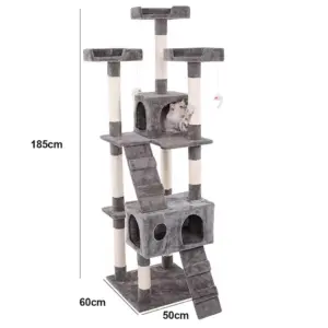 Extra Tall Cat Tree Tower with Dual Condos, 3 Top Perches & Climbing Ladders