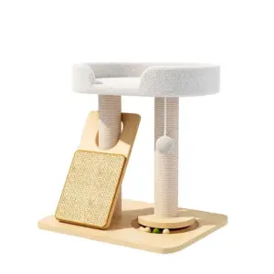 Wooden Cat Tree with Scratching Ramp