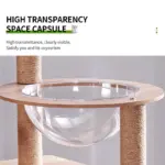 Tall Wooden Cat Tree Tower with Clear Acrylic Capsule Bed, Condo & Scratching Posts - Image 2