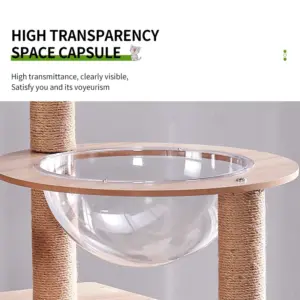 Tall Wooden Cat Tree Tower with Clear Acrylic Capsule Bed, Condo & Scratching Posts