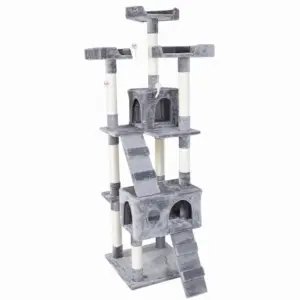 Extra Tall Cat Tree Tower with Dual Condos, 3 Top Perches & Climbing Ladders