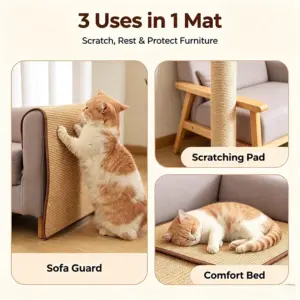 Natural Sisal Cat Scratcher Mat - Furniture Protector & Sofa Guard Pad