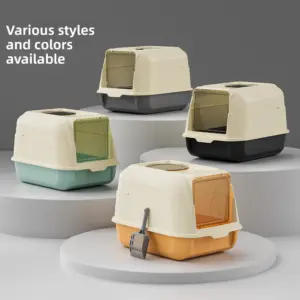 Enclosed Cat Litter Box with Front Door & Top Exit Hatch